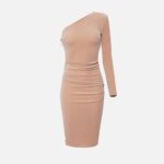 One-shoulder dress in velvet fabric